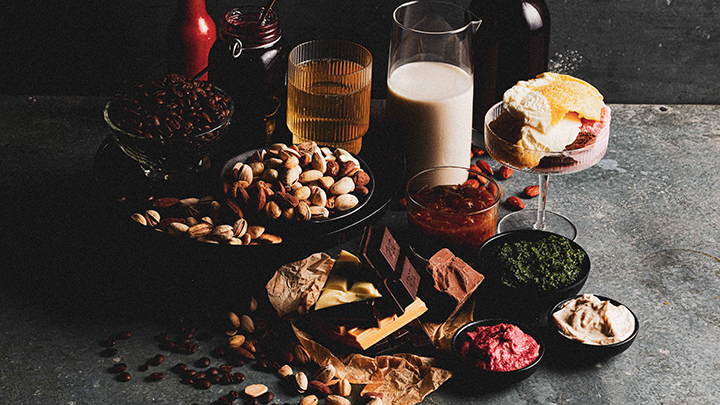 A selection of nuts, chocolate, dairy, and condiments displayed for the Sydney Royal Fine Food Show Speciality Foods Competition.