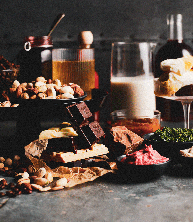 A selection of nuts, chocolate, dairy, and condiments displayed for the Sydney Royal Fine Food Show  Speciality Foods Competition.